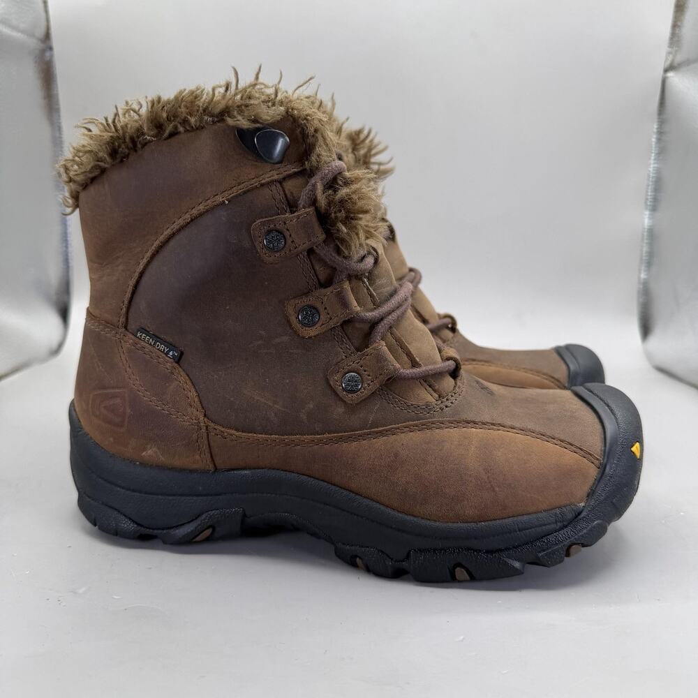 KEEN Snow Boots Womens Size 5.5 Brown Leather Faux Fur Waterproof Winter 1007817